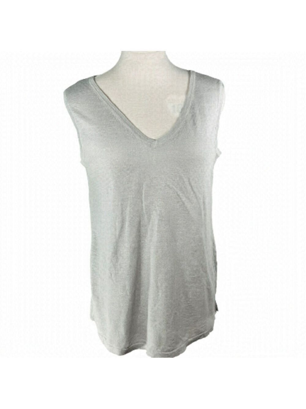 Kinross Linen V-Neck Side Slits A-line Tank Gray Size S Style KL20-85S